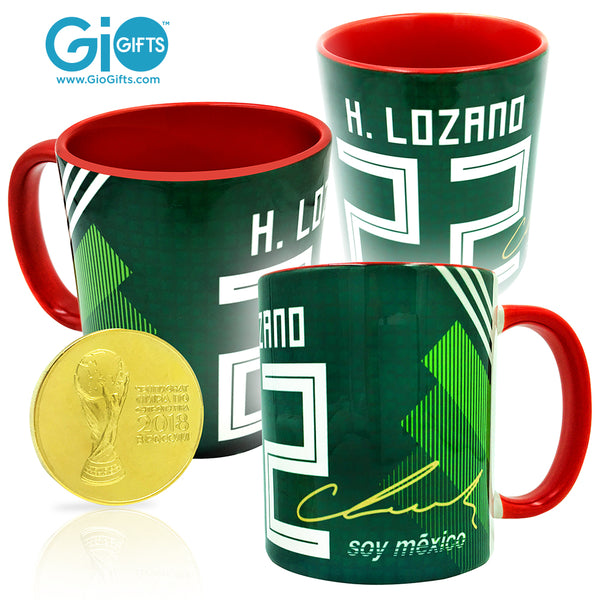 Hirving "Chucky" Lozano, Mexico 2018 World Cup Autographed Mug with Gold Coin - gio-gifts